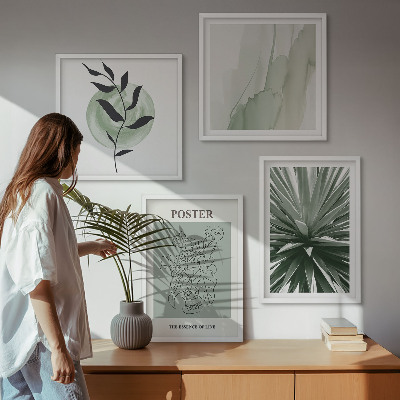 Wanddeko-set Grün-beige Pflanzenmuster