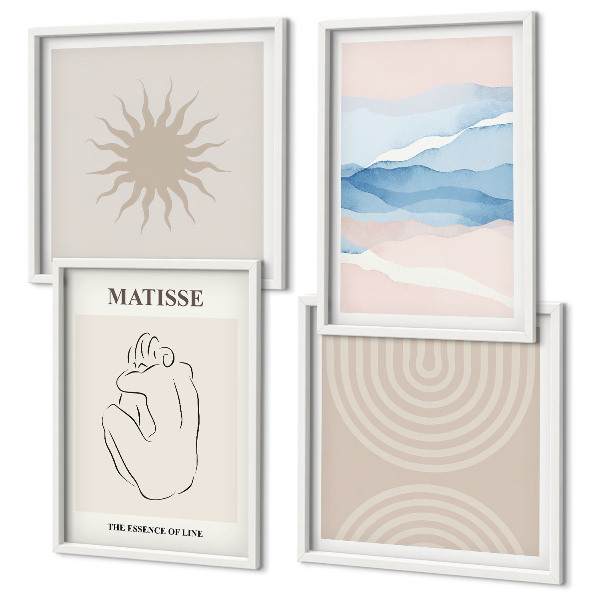 Polyptychon mit rahmen Linien, Wellen, Pastellfarben, minimalistisch
