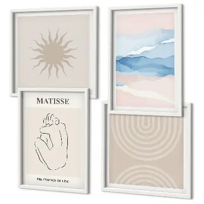 Polyptychon mit Rahmen Linien, Wellen und Pastellfarben im minimalistischen Design