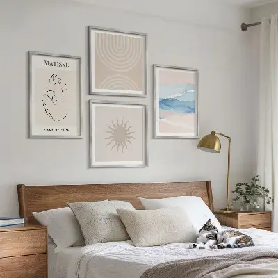 Polyptychon mit Rahmen Linien, Wellen und Pastellfarben im minimalistischen Design