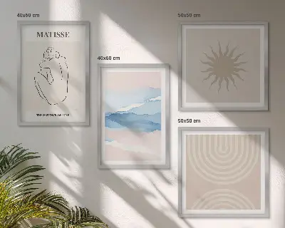 Polyptychon mit Rahmen Linien, Wellen und Pastellfarben im minimalistischen Design