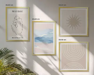 Polyptychon mit Rahmen Linien, Wellen und Pastellfarben im minimalistischen Design