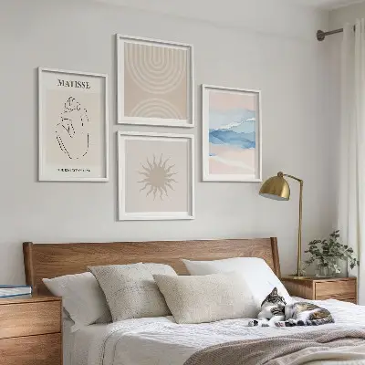 Polyptychon mit Rahmen Linien, Wellen und Pastellfarben im minimalistischen Design