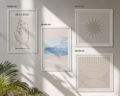 Polyptychon mit Rahmen Linien, Wellen und Pastellfarben im minimalistischen Design