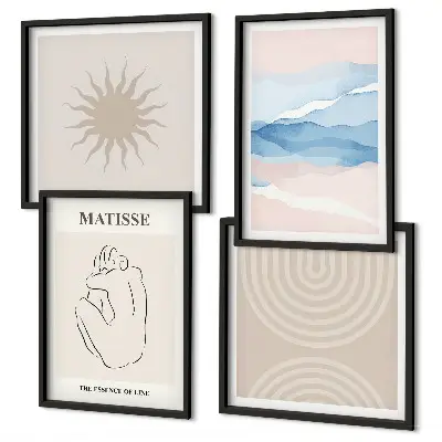 Polyptychon mit Rahmen Linien, Wellen und Pastellfarben im minimalistischen Design