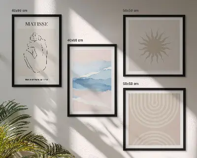 Polyptychon mit Rahmen Linien, Wellen und Pastellfarben im minimalistischen Design