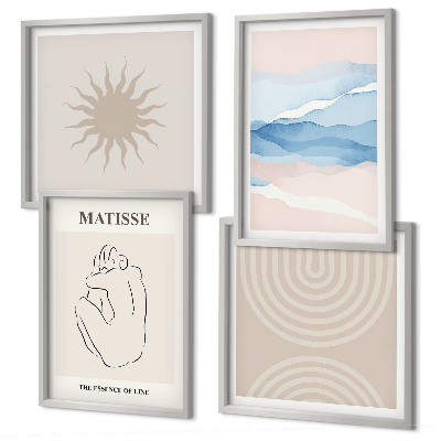Polyptychon mit rahmen Linien, Wellen, Pastellfarben, minimalistisch