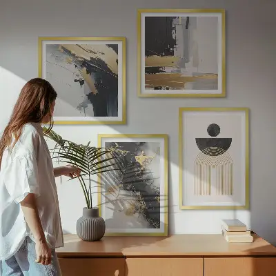 Abstrakte Geometrie-Komposition als Polyptychon mit Rahmen