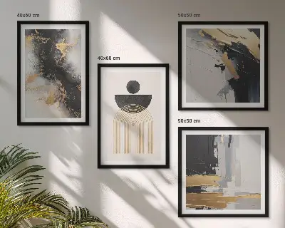 Abstrakte Geometrie-Komposition als Polyptychon mit Rahmen