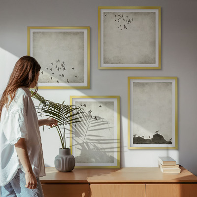 Wanddeko-set Minimalistische Vogelmalerei