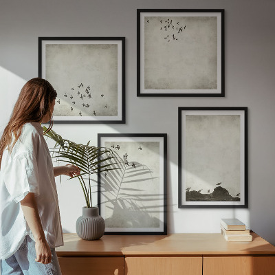 Wanddeko-set Minimalistische Vogelmalerei
