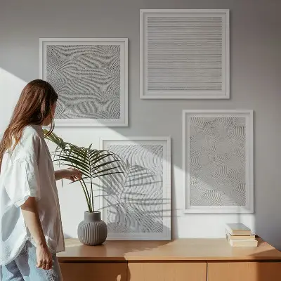 Polyptychon Sandmuster geometrische Strukturen mit Rahmen