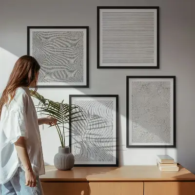 Polyptychon Sandmuster geometrische Strukturen mit Rahmen