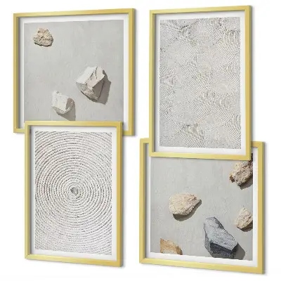Geometrische Pappsteine als Polyptychon mit Rahmen
