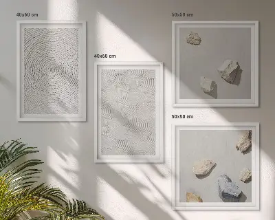 Geometrische Pappsteine als Polyptychon mit Rahmen