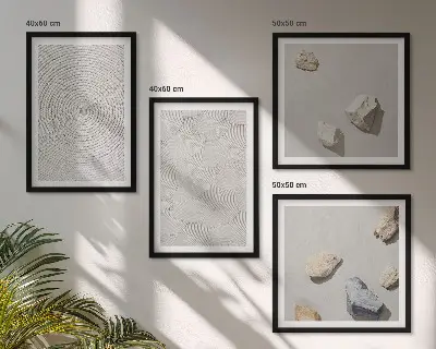 Geometrische Pappsteine als Polyptychon mit Rahmen
