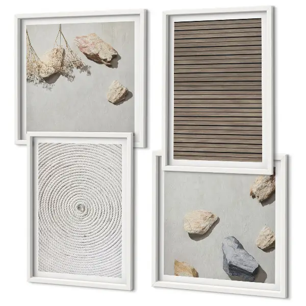 Wanddeko-Set natürliche Texturen mit Holz und Steinen