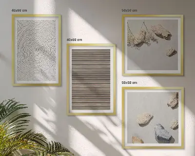Wanddeko-Set natürliche Texturen mit Holz und Steinen