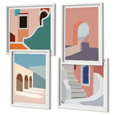 Wanddeko-Set mit minimalistischen Pastellgrafiken