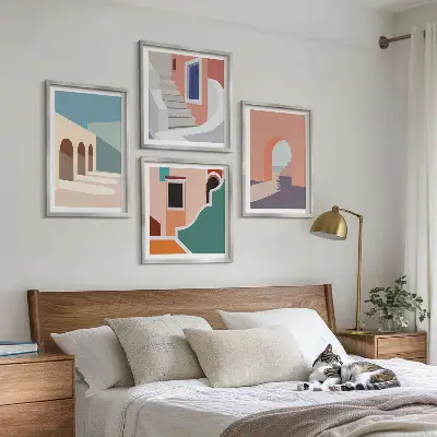 Wanddeko-Set mit minimalistischen Pastellgrafiken