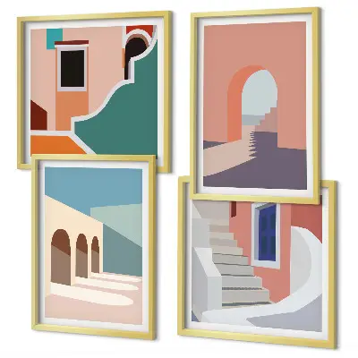 Wanddeko-Set mit minimalistischen Pastellgrafiken
