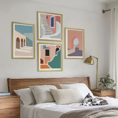 Wanddeko-Set mit minimalistischen Pastellgrafiken