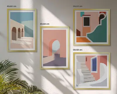Wanddeko-Set mit minimalistischen Pastellgrafiken