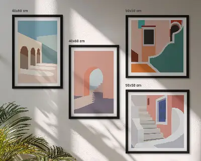 Wanddeko-Set mit minimalistischen Pastellgrafiken