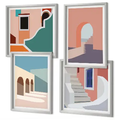 Wanddeko-Set mit minimalistischen Pastellgrafiken