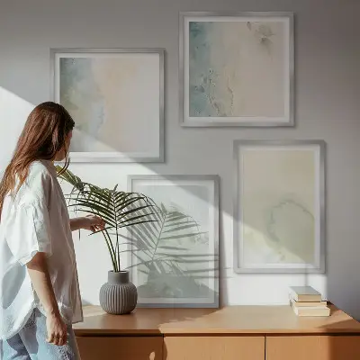 Wanddeko-Set mit pastellfarbener Aquarell-Leinwandtextur