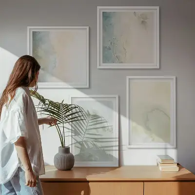 Wanddeko-Set mit pastellfarbener Aquarell-Leinwandtextur