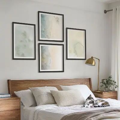 Wanddeko-Set mit pastellfarbener Aquarell-Leinwandtextur