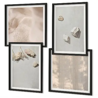 Boho-Stranddekoration aus Steinen als gerahmtes Polyptychon