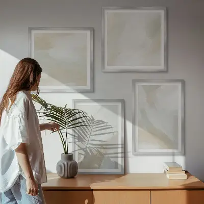 Abstrakte Pinselmalerei auf Leinwand als gerahmtes Polyptychon