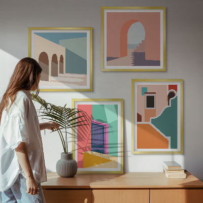 Polyptychon mit rahmen Farbenfrohe Illustrationen der Stadt