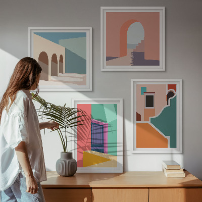 Polyptychon mit rahmen Farbenfrohe Illustrationen der Stadt