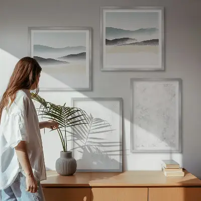Wanddeko-Set mit weißen Flecken auf Leinwandhintergrund