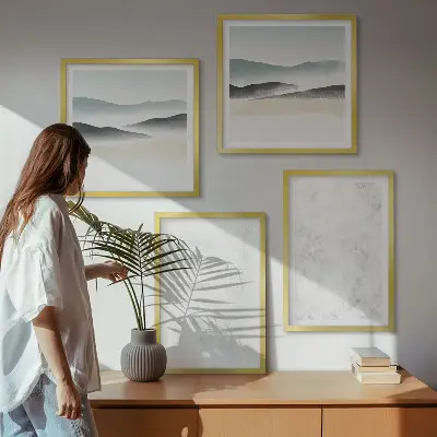 Wanddeko-Set mit weißen Flecken auf Leinwandhintergrund