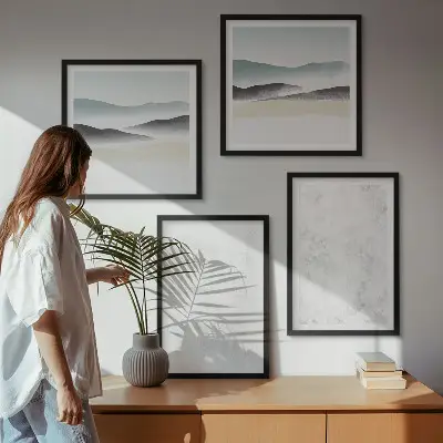 Wanddeko-Set mit weißen Flecken auf Leinwandhintergrund