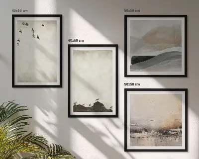 Wanddeko-Set mit Vögeln, Steinen, Pinselstrichen und Verzierungen