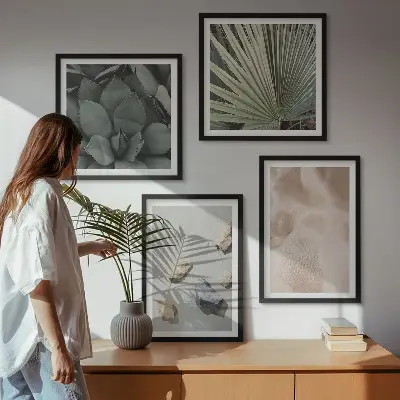 Polyptychon mit Rahmen mit Steine, Holz und Stofftexturen-Motiv