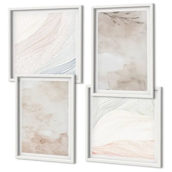 Aquarellblätter in Pastellfarben als gerahmtes Polyptychon