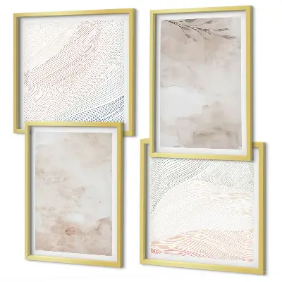 Aquarellblätter in Pastellfarben als gerahmtes Polyptychon