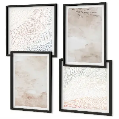 Aquarellblätter in Pastellfarben als gerahmtes Polyptychon
