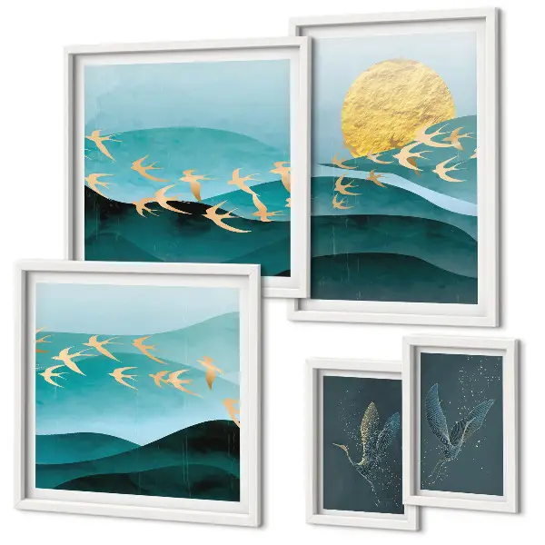 Modernes Wandbilder-Set die Harmonie von Vögeln und Wellen