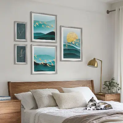 Modernes Wandbilder-Set die Harmonie von Vögeln und Wellen