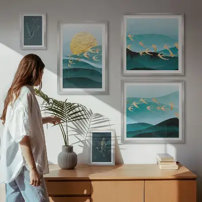 Modernes Wandbilder-Set die Harmonie von Vögeln und Wellen