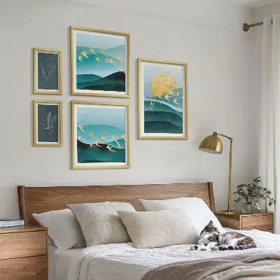 Modernes Wandbilder-Set die Harmonie von Vögeln und Wellen