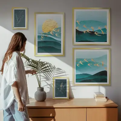 Modernes Wandbilder-Set die Harmonie von Vögeln und Wellen