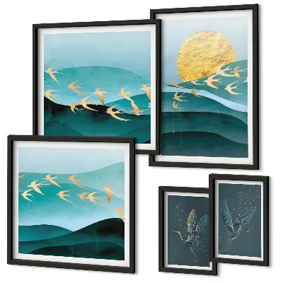 Modernes Wandbilder-Set die Harmonie von Vögeln und Wellen